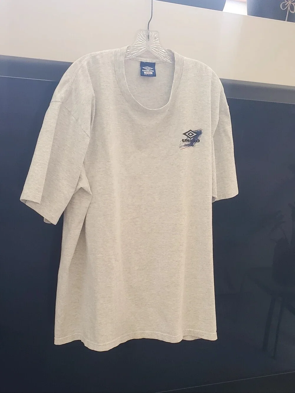 Men's Umbro Vintage 90s soccer t-shirt, Heather Grey, XXL Single Stitch Like New